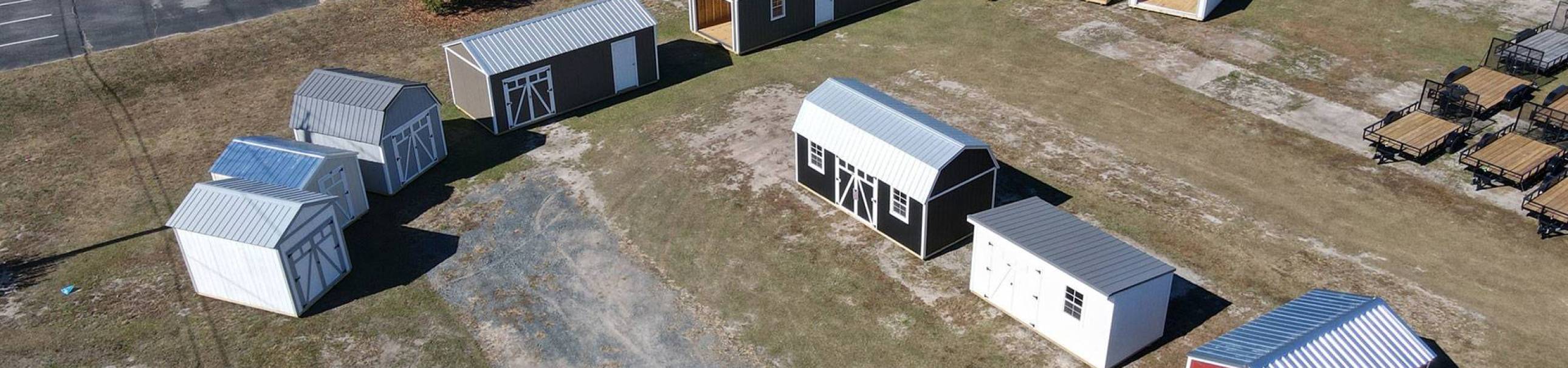 Aerial view of portable buildings sales lot